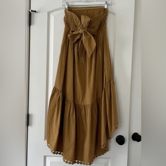 Anthropologie Maeve High Low Midi Dress Strapless tiered Boho Gold Size Small - Picture 6 of 10